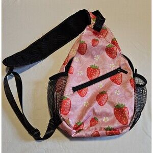 Small Sling Backpack Strawberry Mini Backpack Adjustable Crossbody Bag